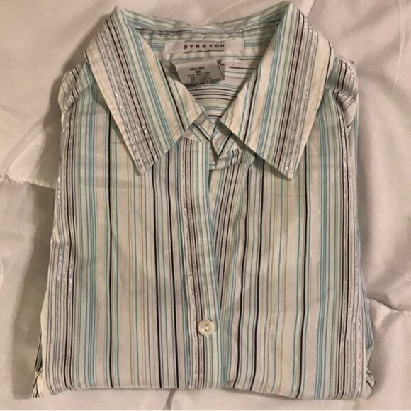 George Women’s Plus Casual Multicolor Striped Stretch Button Down Shirt - Picture 4 of 5